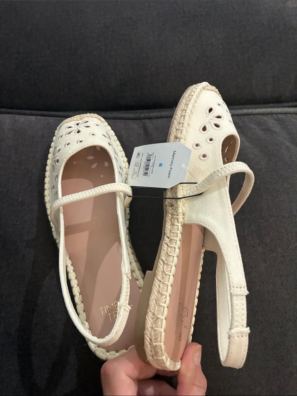 Time and Tru Cream Floral Cutout Slingback Espadrille Flats